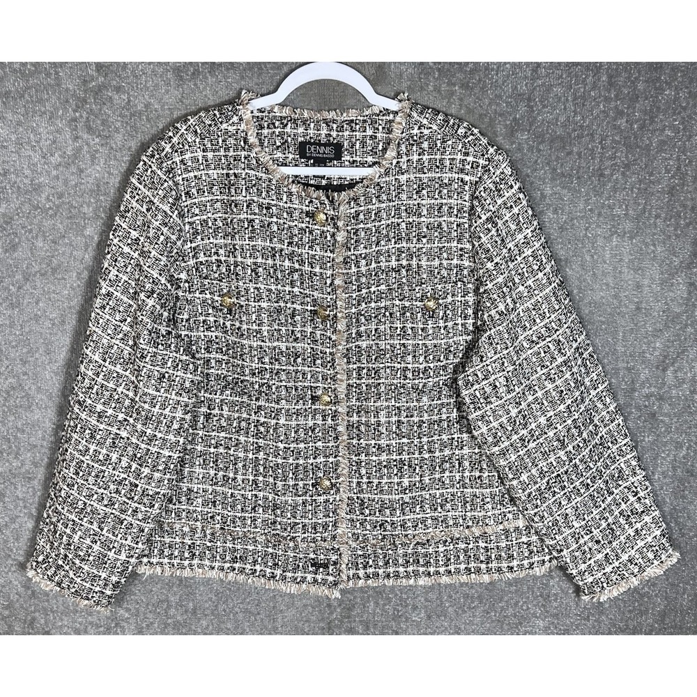 Dennis By Dennis Basso Tweed Military Jacket With Frayed Accent Womens Size 28W